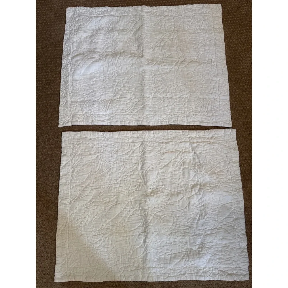 Pottery Barn White Floral Quilted Full Queen Quilt Set 2 Euro 2 Standard Shams